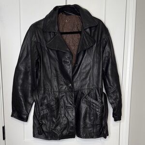 True Vintage Black Leather Belted‎ Jacket